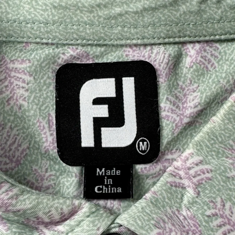 Footjoy FJ‎ Men's M Lisle Shadow Palm Print Green Golf Performance Polo Shirt
